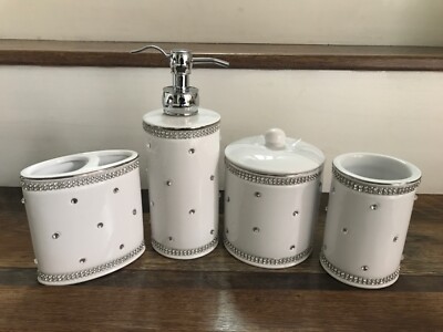 Bella Lux Bathroom Accessory Ceramic Crystal Soap Pump Set 4~ New ~