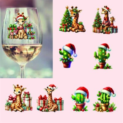 9x gemischte Weihnachtskaktus Pflanze-Giraffe-Vinyl Aufkleber-Decal-Tumbler-Weinglas