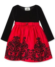 Rare Editions Baby Girls Flocked Velvet Dress - Size-18M