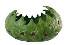 Vtg Atlantic Mold Green Holly Leaves Red Berries Holiday Console Bowl 11 x 7"
