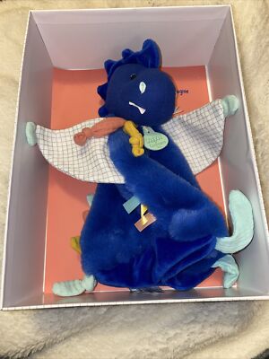 Doudou et Compagnie Calinosaure Plush Dinosaur Toy Baby Lovey Cobalt Blue