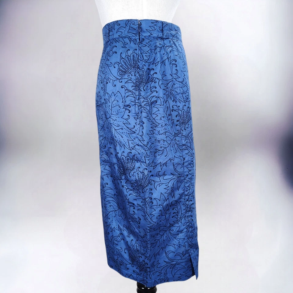 Falda Lápiz Versace Istante Estampada Azul Talla 40 Vintage Años 90 Abstracta Floral Foto 2 de 4