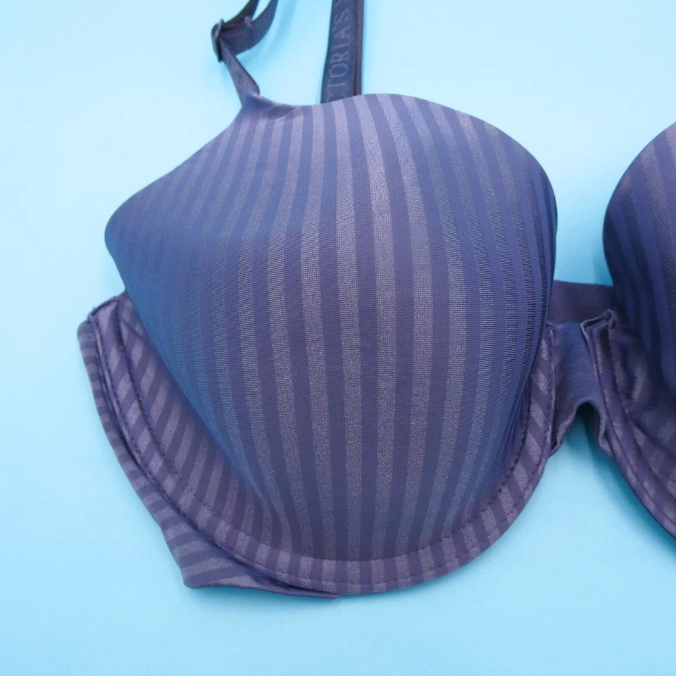 Victorias Secret Sujetador 32DD Púrpura Rayas Camiseta Ligeramente Forrada Cobertura Completa Nuevo Foto 2 de 4