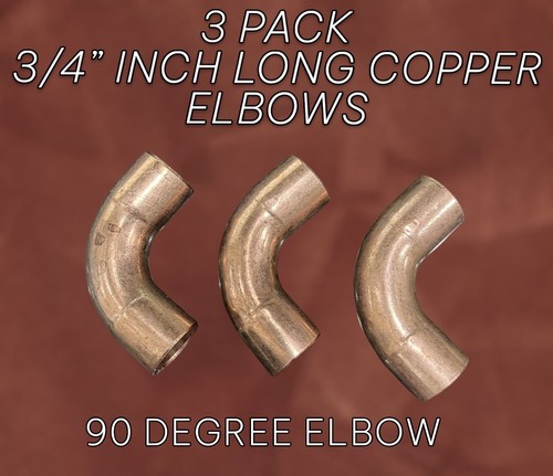 3 Pack- 90 Degree Elbow Long 3/4" Inch Copper Pipe Fittings CxC Solder Cup x Cup