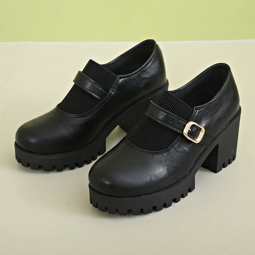 Women Pump Shoes Mid Chunky Block Heel Round Toe Oxford Dress Shoes Loafer - Picture 9 of 22