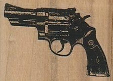 Revolver 2 1/2 x 1 3/4" Rubber Stamp, Gun Stamp, Mixed Media
