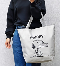 PEANUTS SNOOPY Canvas Tote Bag Japan Large Capacity Gray Shoulder Shopping Bag