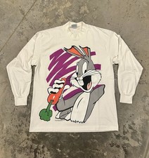 Vintage 1994 Bugs Bunny Looney Tunes Big Face Long Sleeve Shirt Size M/L Hemmed