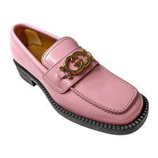 Gucci Pink Leather GG Logo Lug Sole Loafers EU 40 w/ Gold Hardware & Dust Bags
