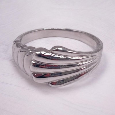 925 Sterling Silver Wave Shell Ring Size P Elegant Minimalist Statement Band
