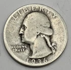 1936 Washington Quarter Dollar 90% Silver No Mint Mark Circulated