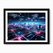 Futuristic Ai Network Dynamic Mesh  Framed Wall Art Poster Canvas Print Picture