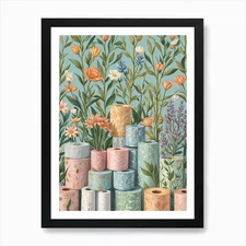 Floral Pastel Toilet Paper Rolls Ar Framed Wall Art Poster Canvas Print Picture