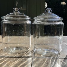 Set of 2 Clear Glass Round Jars with Lids Kitchen Storage