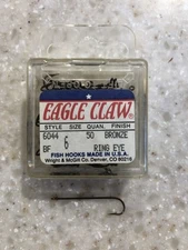 EAGLE CLAW 6044 SIZE 6 QUANTITY 50 BRONZE FISHING HOOKS LOT BAIT WORM LONG SHANK