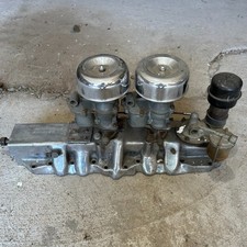 Edmunds Custom Flathead Ford Dual Intake Manifold Matched Pair Ford Script 91-99 Edmunds Custom Flathead Ford Dual Intake Manifold Matched Pair Ford Script 91-99