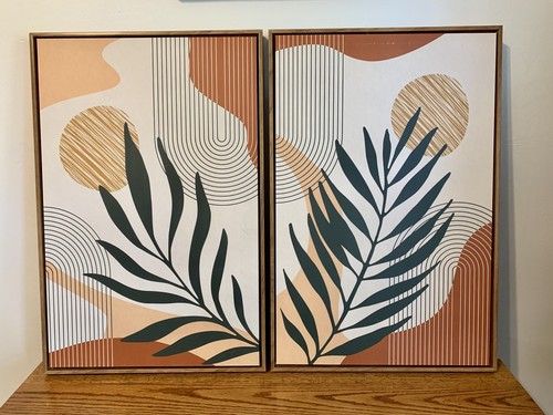 Wayfair Mid Century Modern Boho Palm From attic Wall Art Set Yellow Abstract - Picture 6 of 13