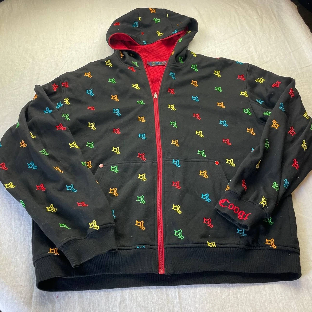 トップス COOGI MERCERISED COTTON ZIP-UP BLOUSON Embroidered Coogi Zipup Hooded Sweatshirt As-is | Boardwalk Vintage