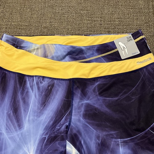 Women’s Reebok Slim Capri Leggings Size 18/20 Purple/Yellow 0100 - Picture 2 of 7