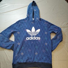 Adidas Originals Trefoil All Over Print Hoodie Youth XL Blue Geometric Pattern