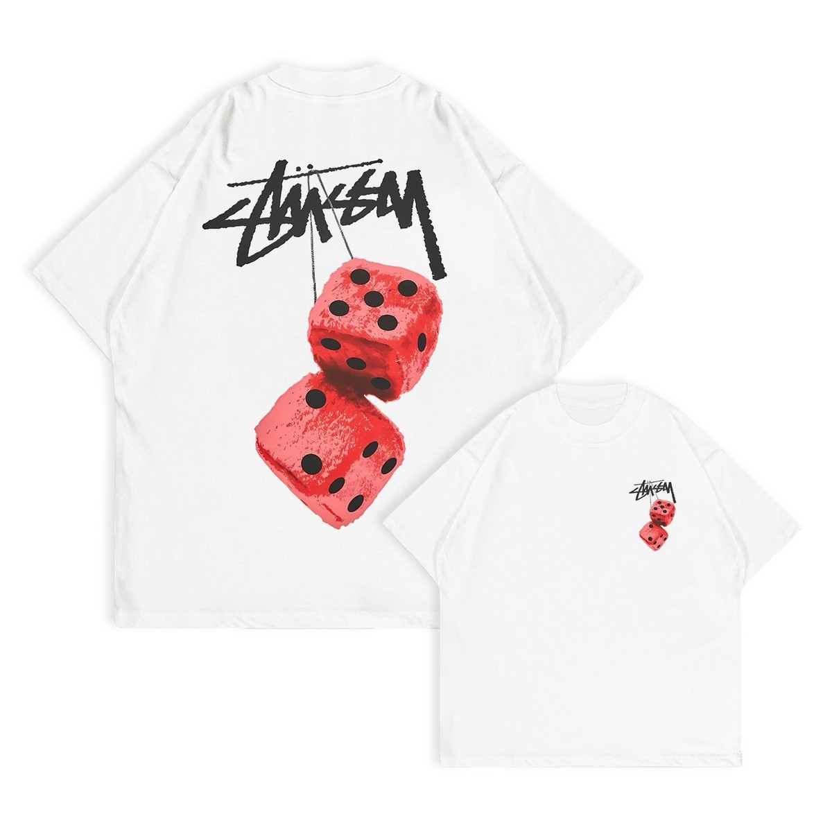Stussy Fuzzy Dice Short Sleeve T Shirt Men's XL Y2K Streetwear
