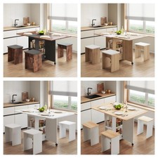 Dining Table and Chairs Set 4 Drop Leaf Table with Storage Shelf for Kitchen