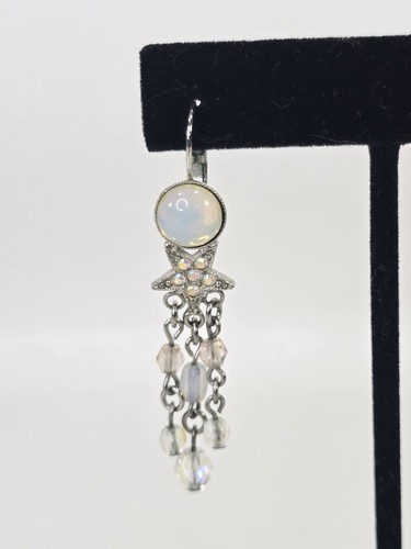Kirks Folly Aurora Star Crystal Leverback Earring Silver Tone Pierced Chandelier - Picture 4 of 11