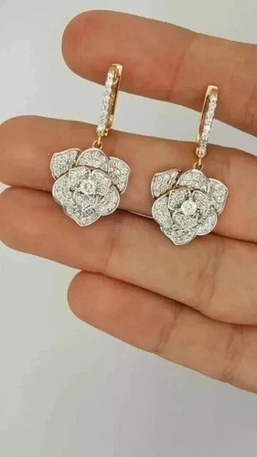 2CT Round Cut Moissanite Diamond Art Deco Dangle Earrings 14K Yellow Gold Plated - Picture 3 of 10