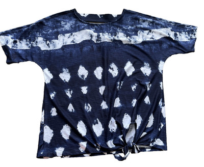 ALI MILES Navy Ombre Tie Dye Tie Front Blouse Cutout Back Sz Small H26