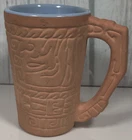 Frankoma Pottery 7M Grand Coffee Mug Cup Mayan Aztec Blue Glaze Interior 5.25X5"