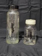 2 Vintage Evenflo Glass Baby Bottle White Top And Black Top