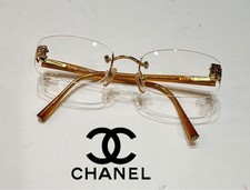 CHANEL 2028 Rimless Eyeglass Frame Gold Silver CC Logo COCO Mark Italy Authentic