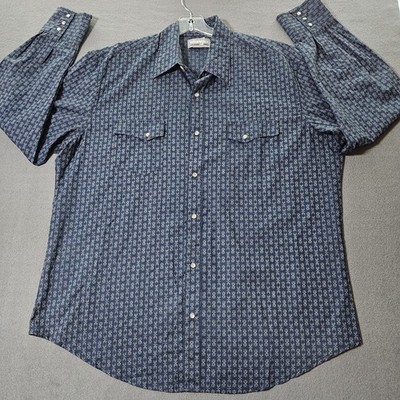 Pearl Snap  Wrangler Cowboy Rodeo Western Geometric Tribal Print Wrancher Men XL