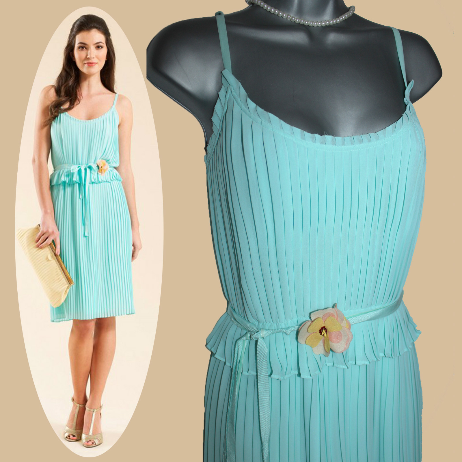 Monsoon Azul Pato Huevo Lauren Pliegue Extraíble Corsé Cinturón Graduación Dres
