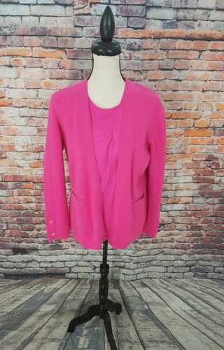 TSE Women's Pink Tank Top & Open Front Cardigan Cotton Sweater Matching Set Sz M - Picture 2 of 12