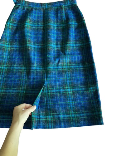 Vintage Pendleton Wool A-line Skirt Size 16 Blue Green Plaid Lined Thick Knit - Picture 5 of 9