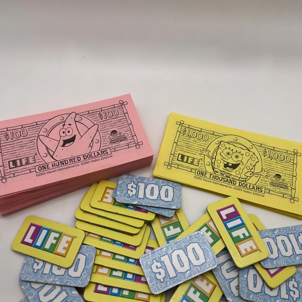 2005 Game of Life Spongebob Squarepants Edition Game Money & Life Tiles Used - Image 2 of 4