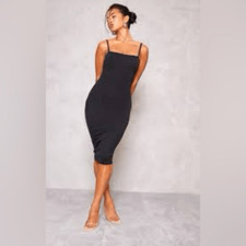 NWT Pretty Little Thing Black Second Skin Slinky Midi Dress Size 10