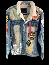 NWT REASON Men s Denim Jean Jacket Patchwork ...
