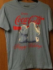 Coca Cola - “Happy Holidays” -Polar Bears - Blue - L - Pinhole In Rear Neck Area