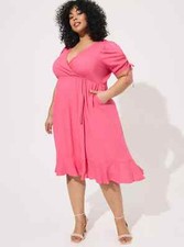 Torrid Dress Woman 2x 2 18-20 Pink Midi Swiss Plus Pockets Long Summer Nwt