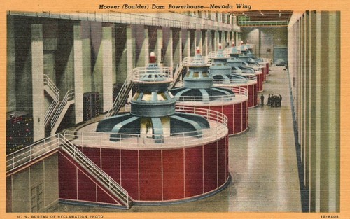 Postal de colección años 20 vista de Hoover Boulder Dam Powerhouse Nevada Wing - Imagen 1 de 2