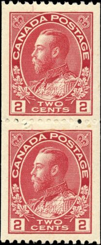 Canada Mint H VF 2c Scott #132 Coil Pair 1915-24 King George V Admiral Stamps - Picture 1 of 2