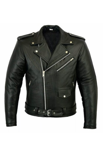 Mens Brando Motorbike Genuine Leather jacket Black Marlon Classic Jacket - Picture 6 of 9