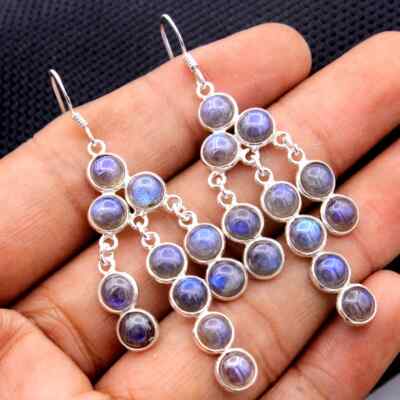 Solid Quality Labradorite Earring-925 Sterling Silver Drop & Dangle Jewelry,Gift