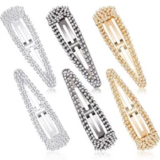 6 Pieces Rhinestone Hair Clips 3 Inch Snap Hair Barrettes Bridal Hair Barrett...