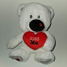 White Teddy Bear Plush Red Heart Kiss Me Valentine's Day Stuffed Animal Gift Toy