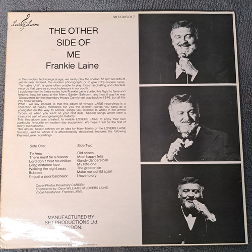 FRANKIE LAINE THE OTHER SIDE OF ME RARE SRT/CUS 017 - 第 2/2 張圖片