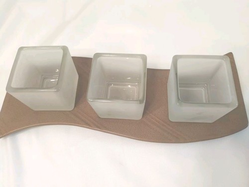 PartyLite Tealight Candle Holder Tray P7433 Ceramic & Frosted Glass Retired - Picture 12 of 16