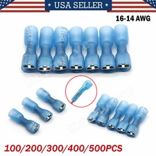 100/200X Spade Heat Shrink Wire Connectors Female 16-14 AWG Crimp Terminals Blue